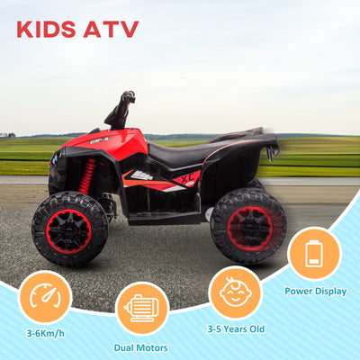 HOMCOM 12V Ride-On Quad Bike w/ Music, Horn, for Ages 3-5 Years - Red 