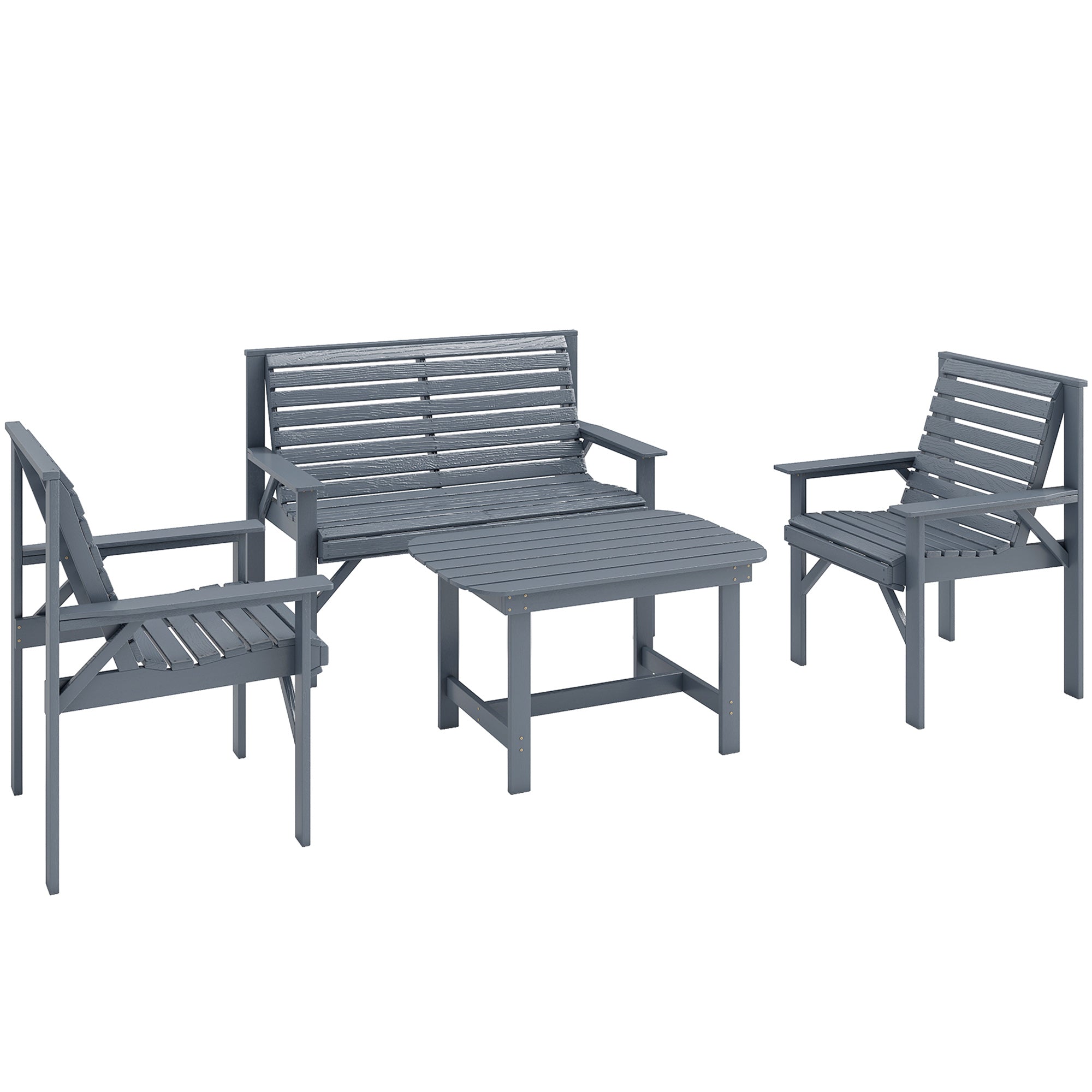 Outsunny 4 Piece Wooden Garden Furniture Set, Outdoor Garden Sofa Set with 2 Armchairs, Loveseat and Coffee Table, Grey 
