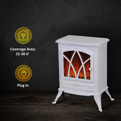 HOMCOM 1kW-2kW Vintage Electric Fireplace Heater - White 