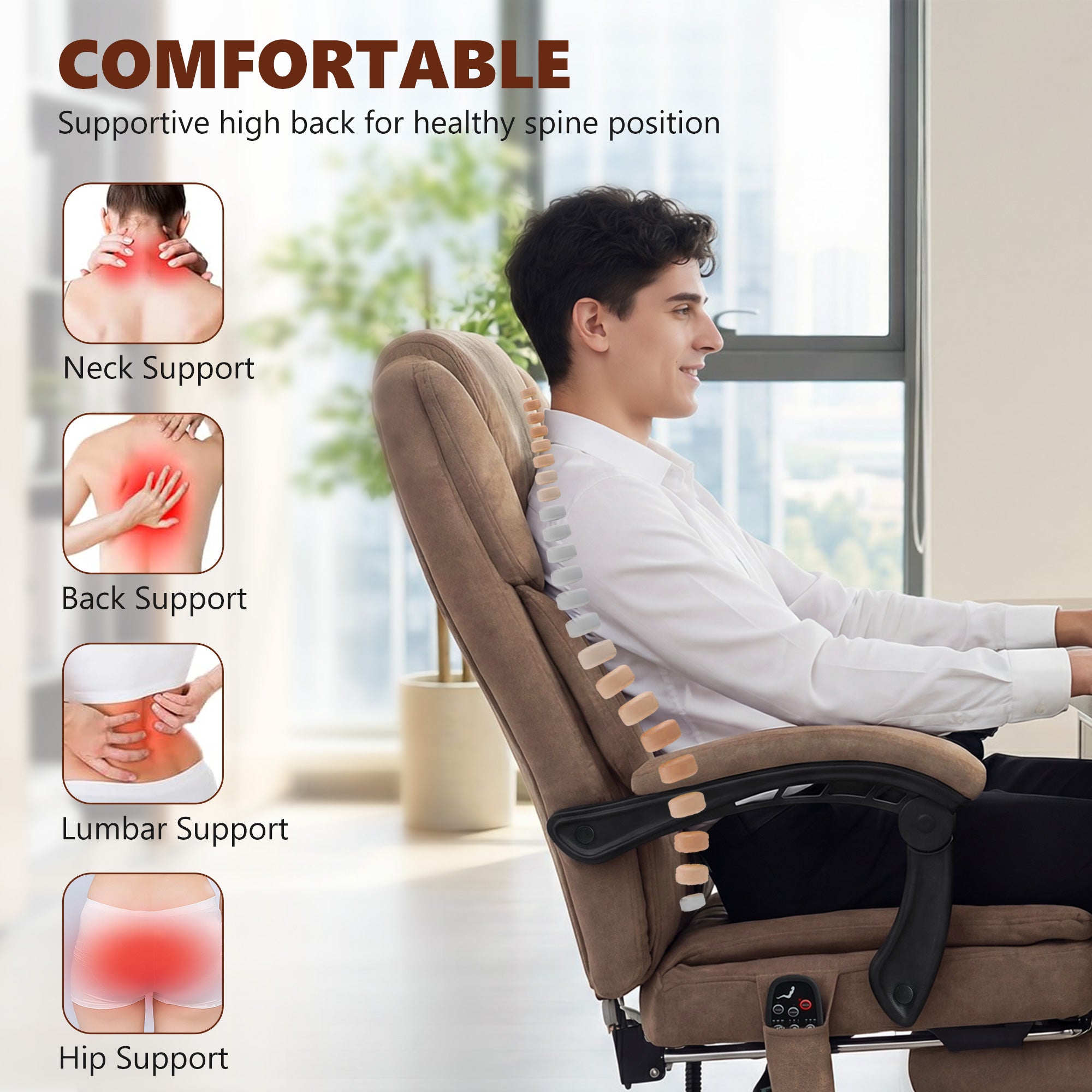 HOMCOM Office Chair with 6-Point Vibration Massage and Heat, Executive Computer Desk Chair with High Back, Reclining, Brown 