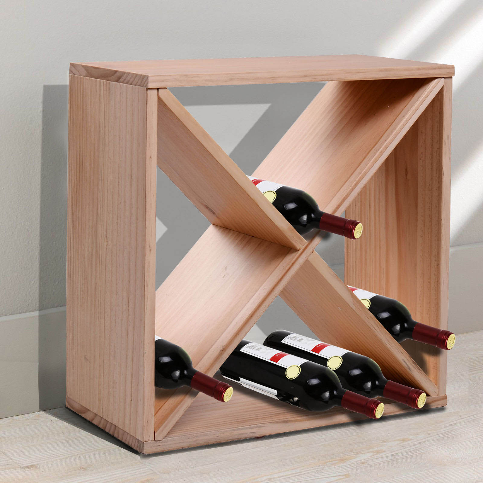 HOMCOM Wooden Wine Rack for 24 Bottle Square Tabletop Storage Holder Stand 