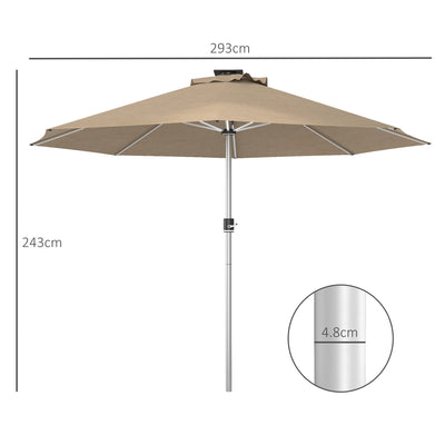 Outsunny 3m Parasol, with Solar-Powered LED Lights - Khaki 