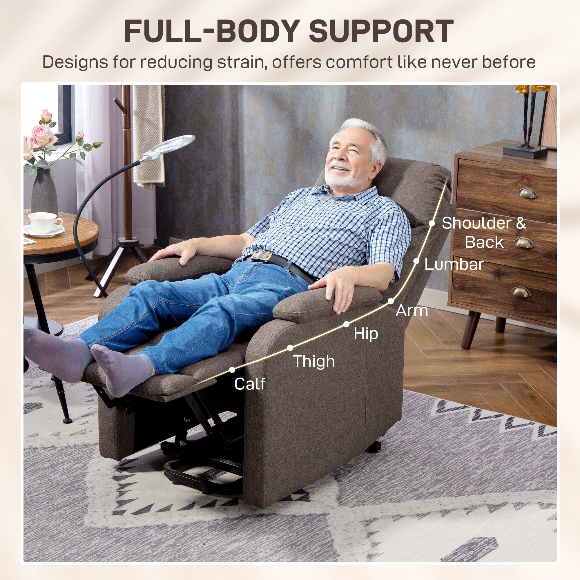 HOMCOM Electric Rise/Recline Armchair, with Reading Light - Brown