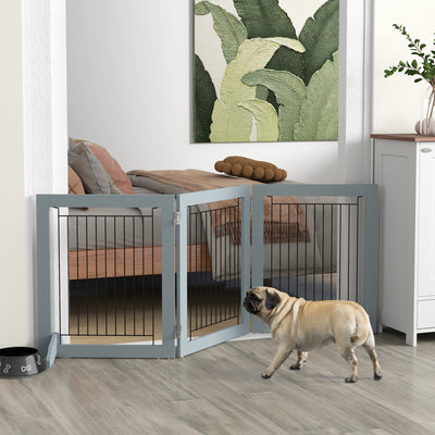 PawHut Foldable Pet Gate, with Three Panels & Two Support Feet - Grey 