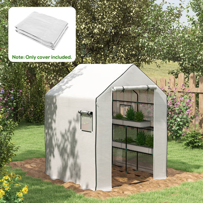 Outsunny Greenhouse Cover Replacement Walk-in PE Hot House Cover with Roll-up Door and Windows, 140 x 143 x 190cm, White 