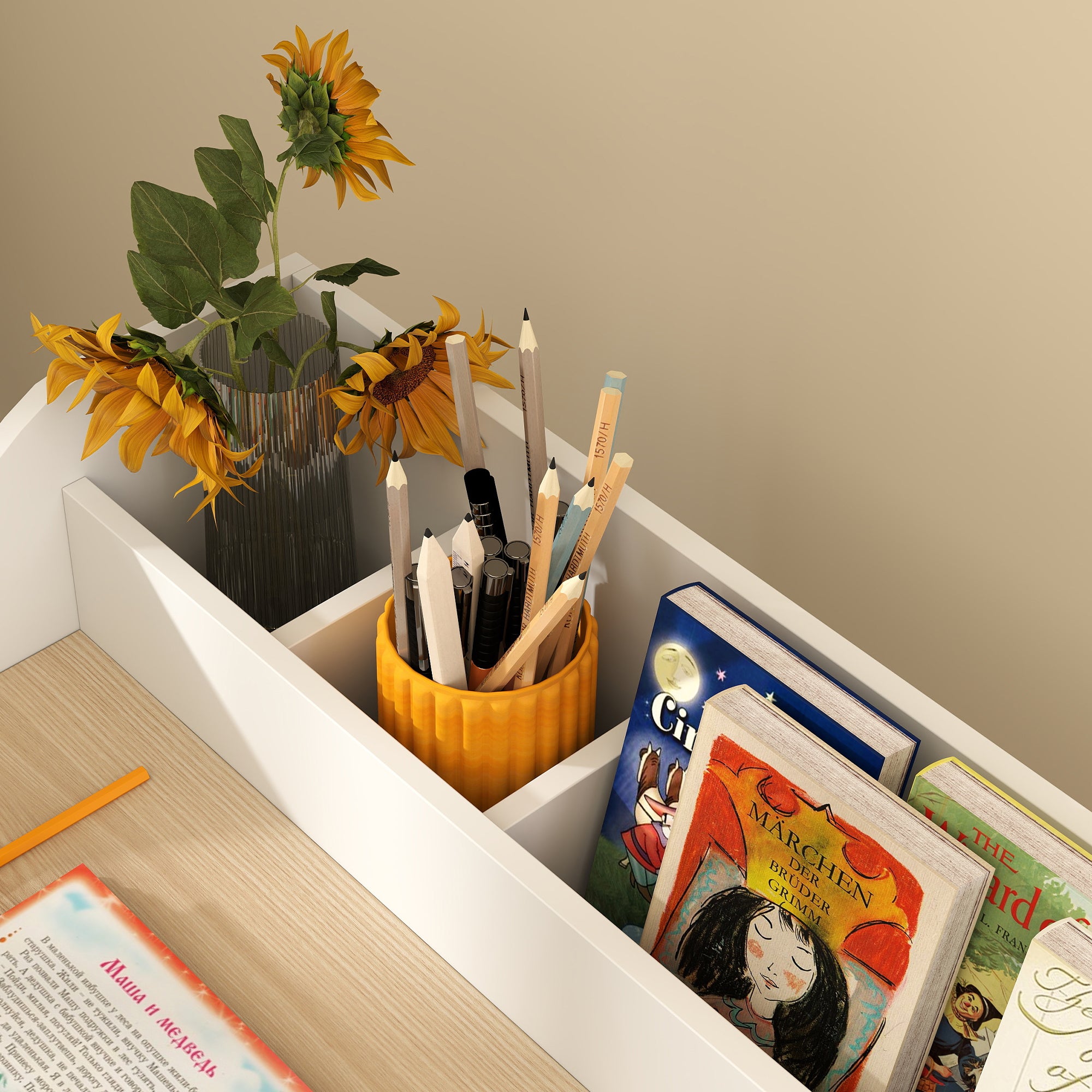 AIYAPLAY Kids Desk and Chair Set, Children Study Table with Storage and Shelves for Study Room, Gift for 3-8 Years, Natural 