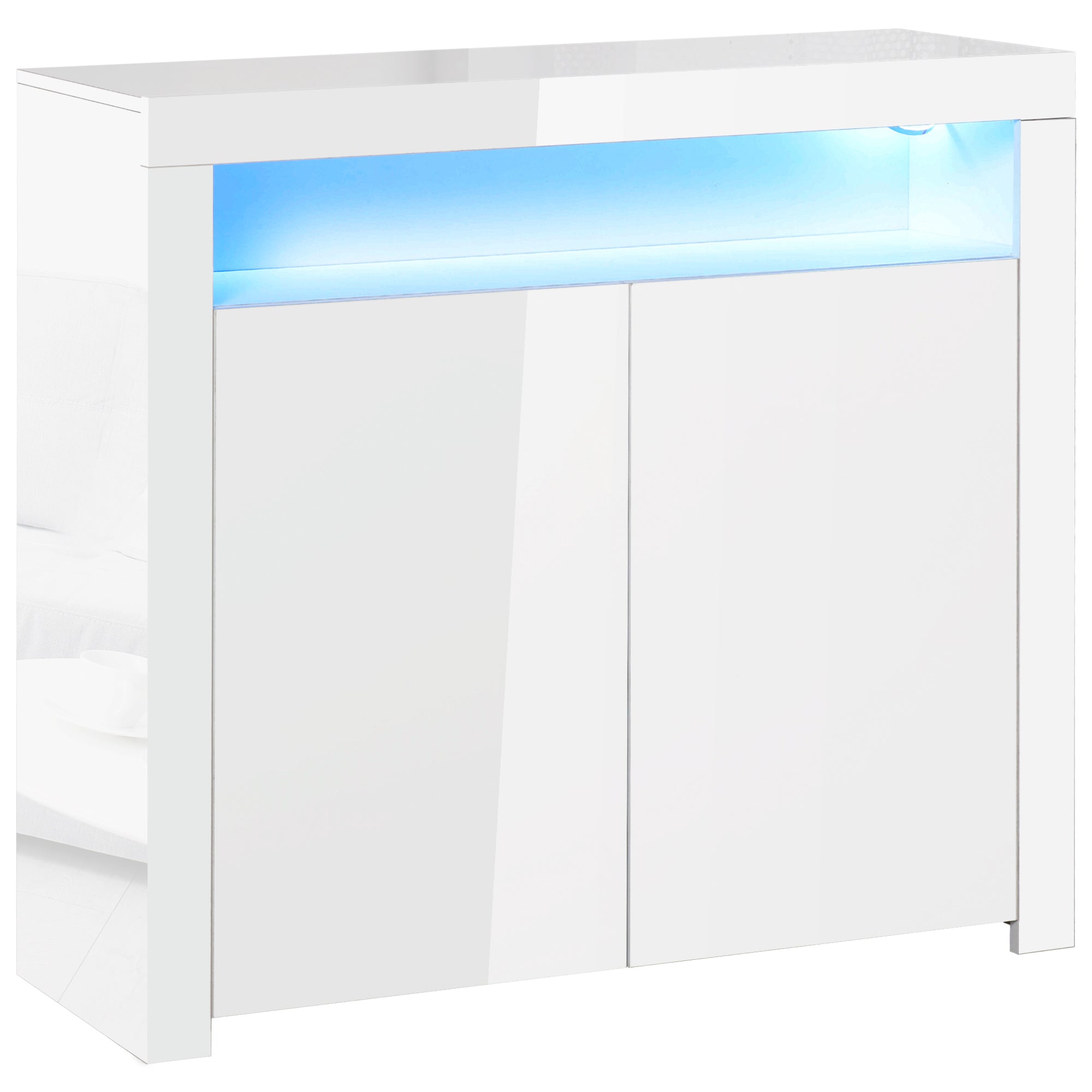 HOMCOM LED Storage Cabinet, Cupboard with High Gloss Front and RGB Lighting, Modern Sideboard for Entryway, Dining Area, Living Room, White 