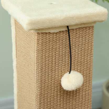 PawHut 81cm Cat Scratcher, Vertical Full Scratcher w/ Natural Jute Rope, Hanging Ball, Soft Plush - Beige 