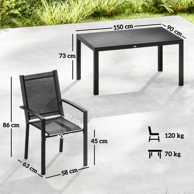 Outsunny Seven-Piece Garden Dining Set, with Plastic Wood-Top Table - Black 