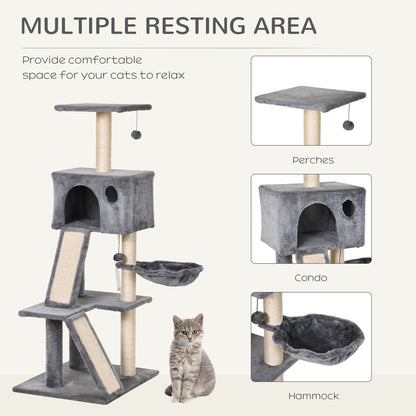 PawHut 130cm Cat Tree for Indoor Cats Activity Center with Condo Scratching Post Ladders Kitty Climbing Tower Relaxing Playing 