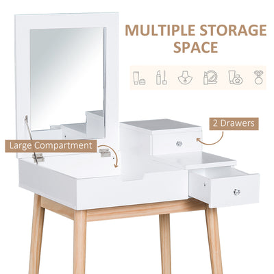 HOMCOM Dressing Table with Flip-up Mirror, Makeup Desk with 2 Drawers, Vanity Table Writing Desk for Bedroom Living Room, White 
