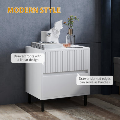 HOMCOM Simple Line Indented Two-Drawer Bedside Table - White 