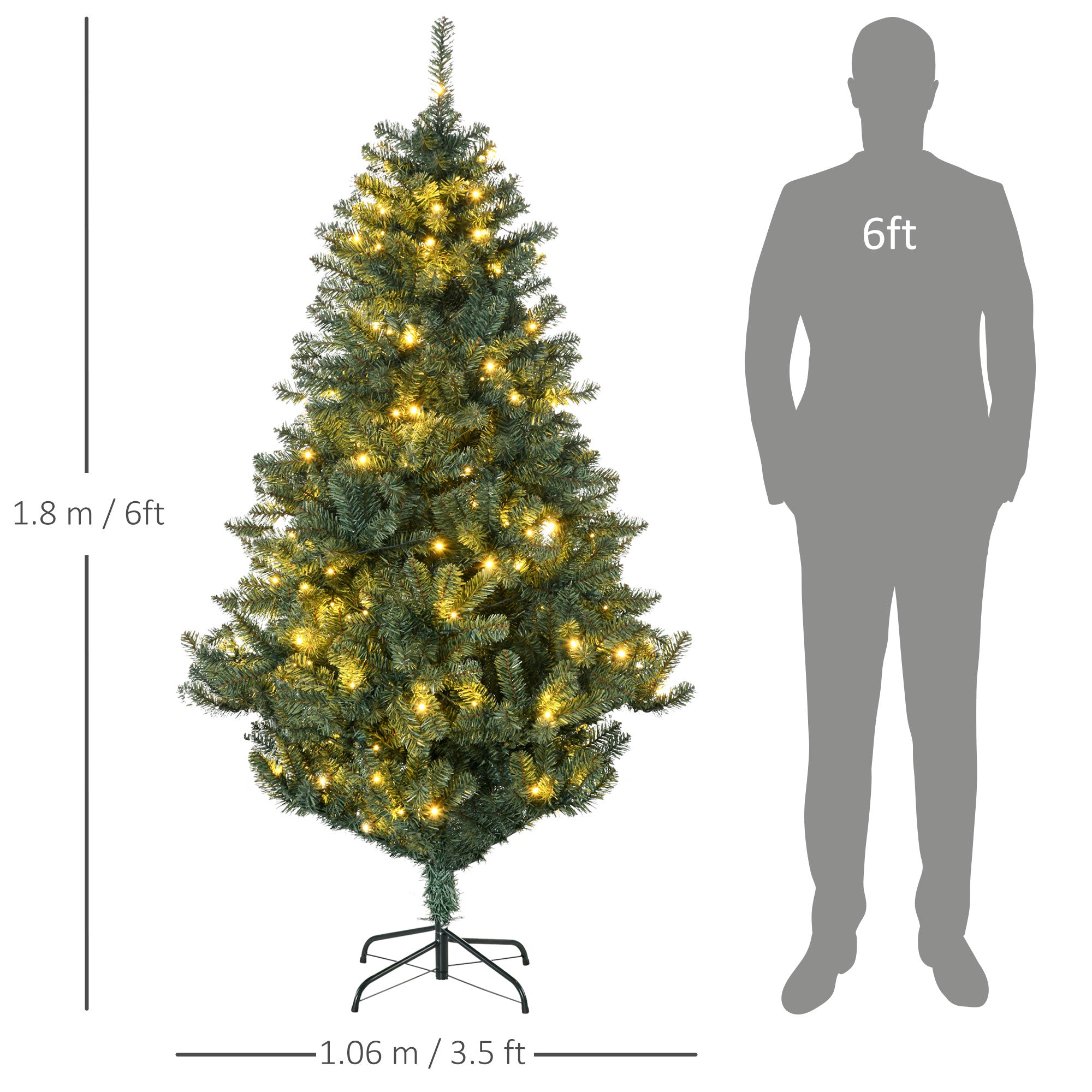 HOMCOM 6' Artificial Prelit Christmas Trees Holiday D\'c3\'a9cor with Warm White LED Lights, Decoration, Banner, Tag, Ball