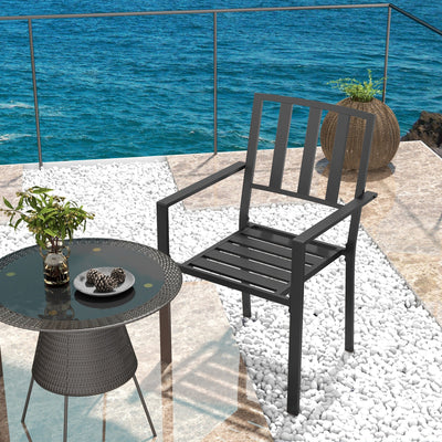 Outsunny Set of Two Minimal Metal Garden Chairs - Black 