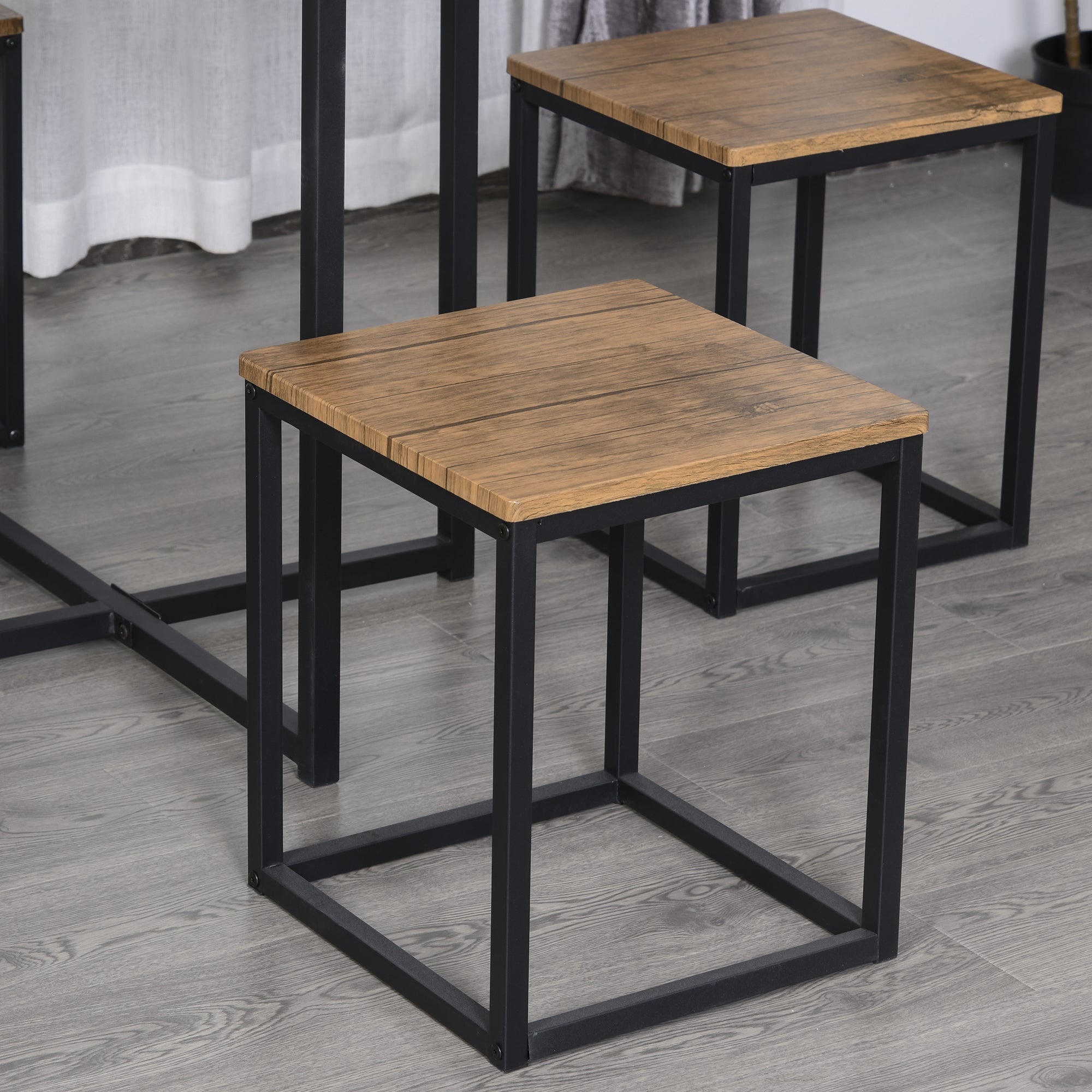 HOMCOM 5 Piece Dining Table and Chairs Set 4, Industrial Space Saving Table and Chairs with Metal Frame, Square Kitchen Table and Stools for Dining Room, Brown 