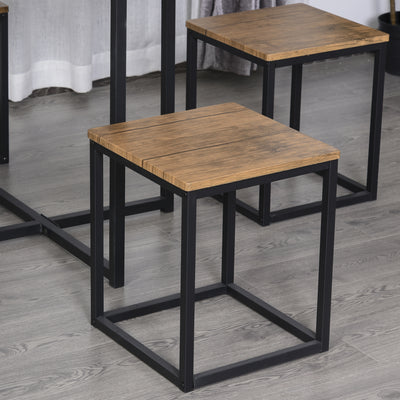 HOMCOM 5 Piece Dining Table and Chairs Set 4, Industrial Space Saving Table and Chairs with Metal Frame, Square Kitchen Table and Stools for Dining Room, Brown 