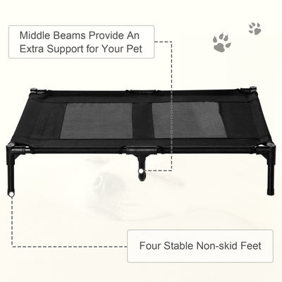 PawHut Large Raised Dog Bed Cat Elevated Lifted Cooling Portable Camping Basket Outdoor Indoor Mesh Pet Cot Metal Frame Black 