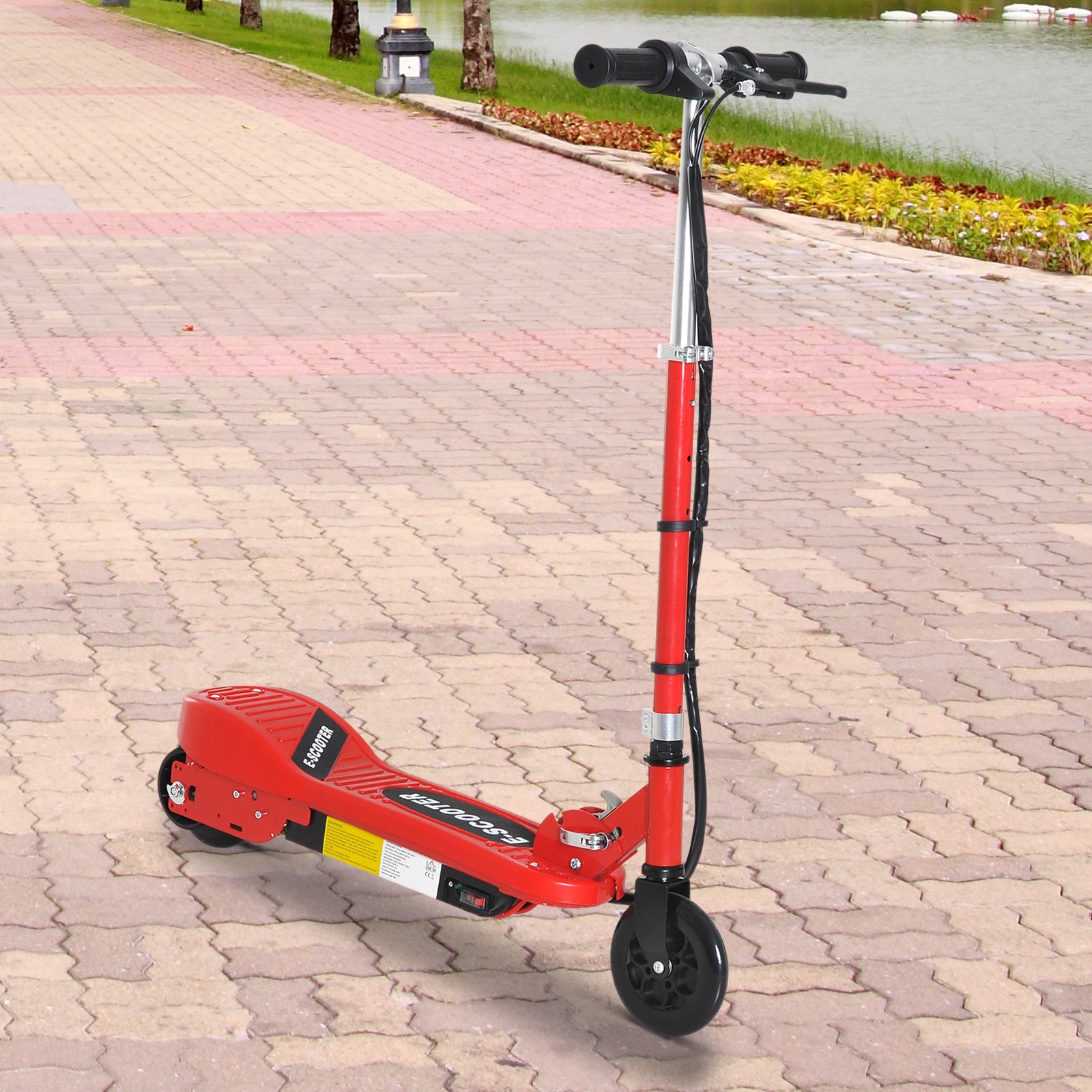 HOMCOM Folding Electric Kids Scooter Ride on Age 7-14, Red/Black 