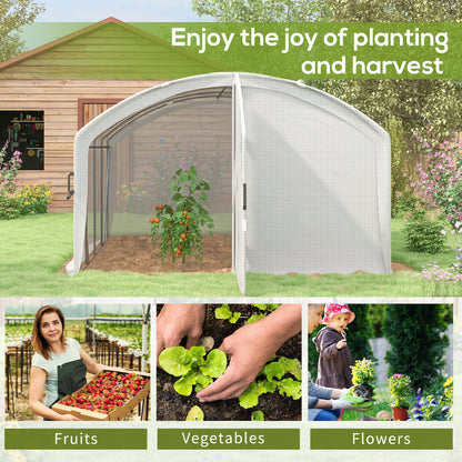 Outsunny Polytunnel Greenhouse Walk-in Grow House with UV-resistant PE Cover, Door, Galvanised Steel Frame, 4 x 3 x 2m, White 