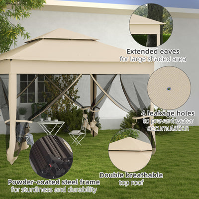 Outsunny 3 x 3(m) Pop Up Gazebo, Double-roof Garden Tent with Netting and Carry Bag, Party Event Shelter for Outdoor Patio, Cream White 