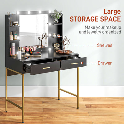HOMCOM Dressing Table Set, with Storage and Stool - Black 