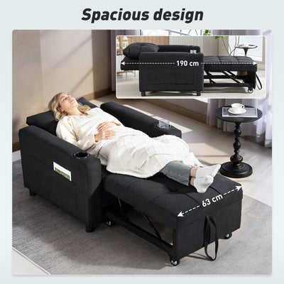 HOMCOM 3-in-1 Single Sofa Bed, Convertible Sleeper Chair Bed - Black 