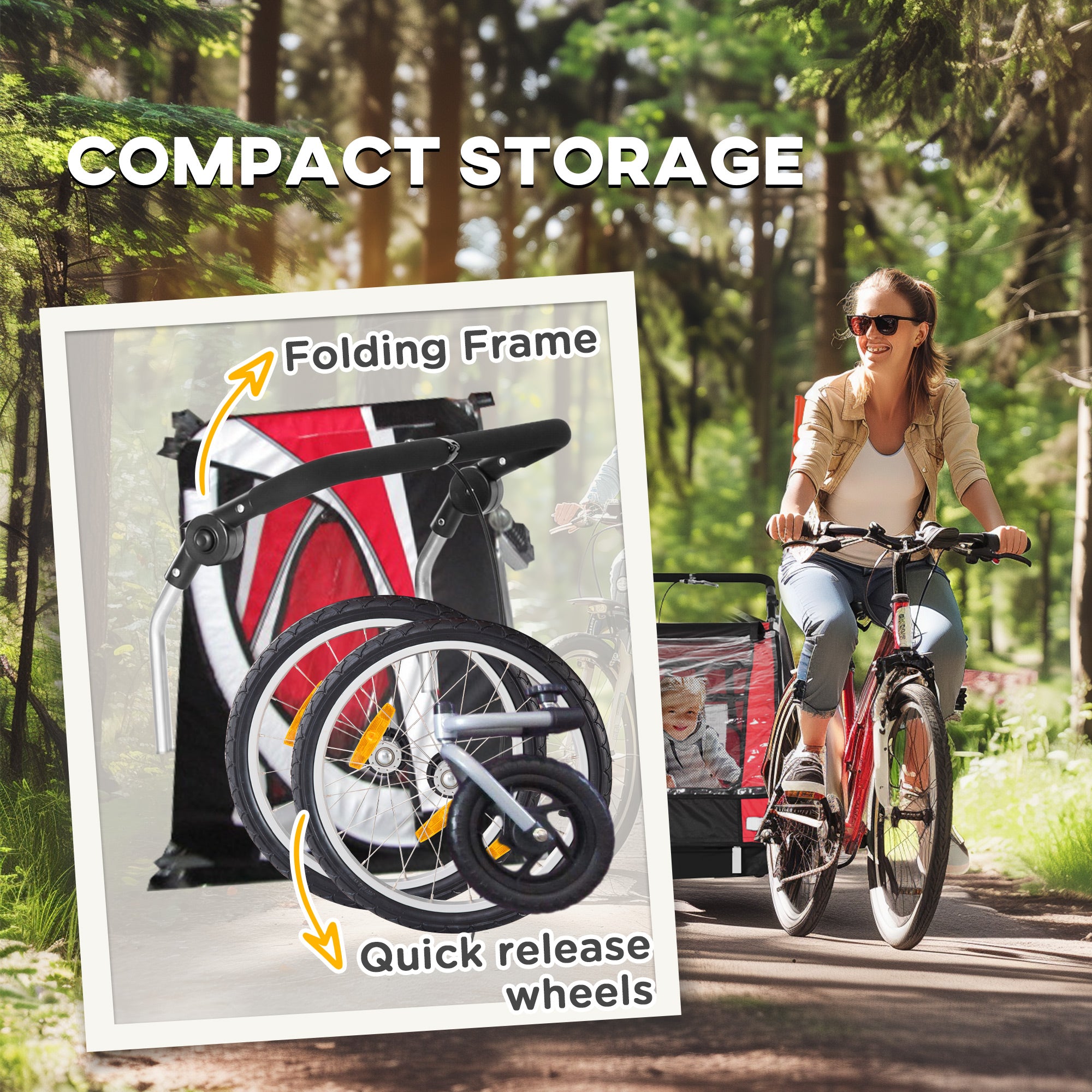 HOMCOM Baby Bike Trailer, Child Bicycle Trailer with 5 Point Harness, Steel Frame, Reflectors, Safety Flag, Hitch Coupler, Red 