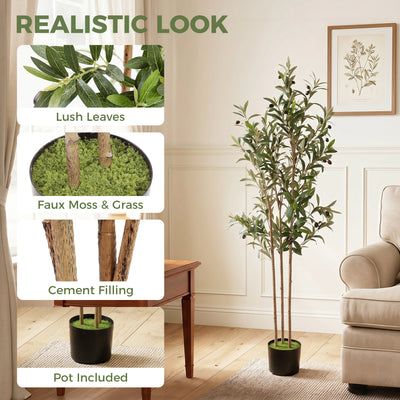HOMCOM Decorative Artificial Plant, 148 cm Silk Olive Tree with 553 Leaves in Cement Pot, Fake Plant