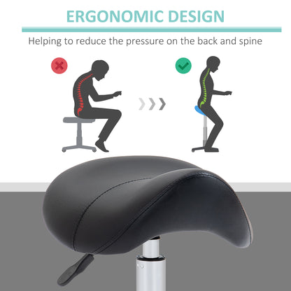 HOMCOM Cosmetic Stool 360° Rotate Height Adjustable Salon Massage Spa Chair Hydraulic Rolling Faux Leather Saddle Stool Mobility, Black 