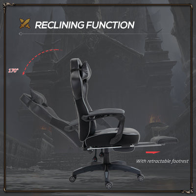 Vinsetto Computer Gaming Chair, Racing Desk Chair with Lumbar Support and Footrest, PU Leather Gamer Chair with Headrest and Swivel Wheels for Home, Grey 