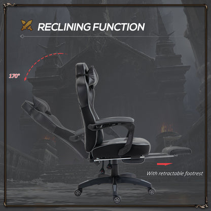Vinsetto Computer Gaming Chair, Racing Desk Chair with Lumbar Support and Footrest, PU Leather Gamer Chair with Headrest and Swivel Wheels for Home, Grey 