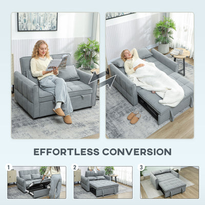HOMCOM 2 Seater Sofa Bed, 3-in-1 Convertible Sleeper Sofa with Click-clack Adjustable Backrest and 2 Pillows, Grey 