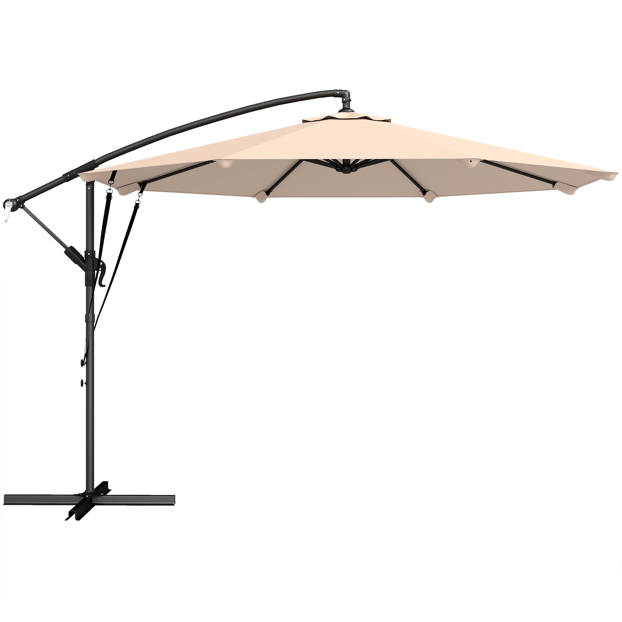 Outsunny 3 m Cantilever Parasol with Protective Cover and Wind Ropes, Banana Parasol with Crank Handle, Khaki 