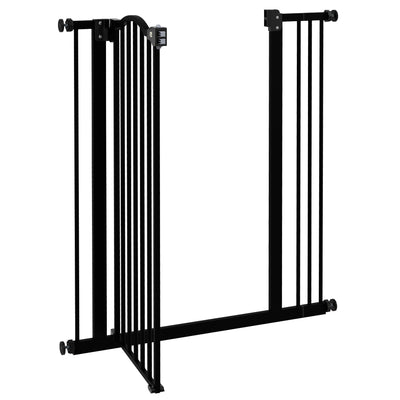 PawHut Metal Pet Safety Gate Dog Gate Folding Fence 74-87cm, Black 