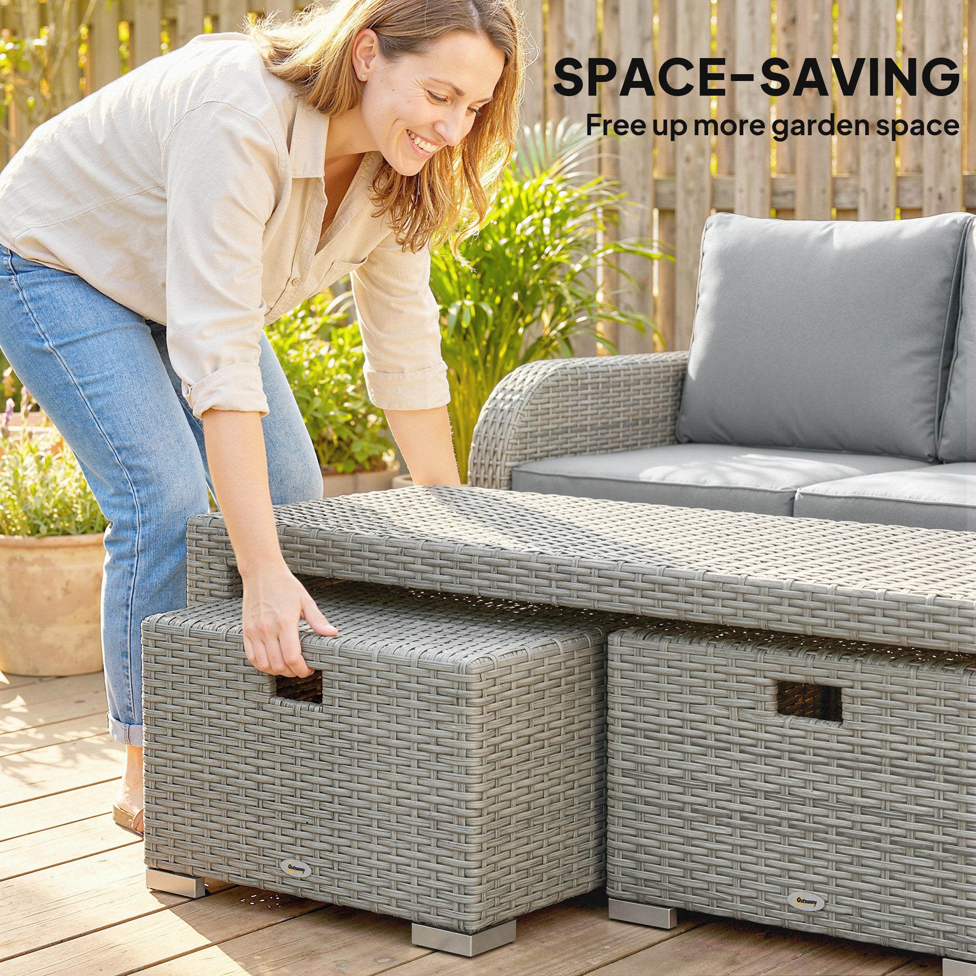 Outsunny Six-piece Rattan Garden Furniture Set with Reclining Armchairs - Dark Grey 