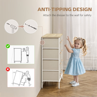 HOMCOM Fabric Chest of Drawers, Industrial Bedroom Dresser with 8 Fabric Drawers, Steel Frame and Wooden Top for Nursery, Living Room, Hallway, Maple Wood-effect 