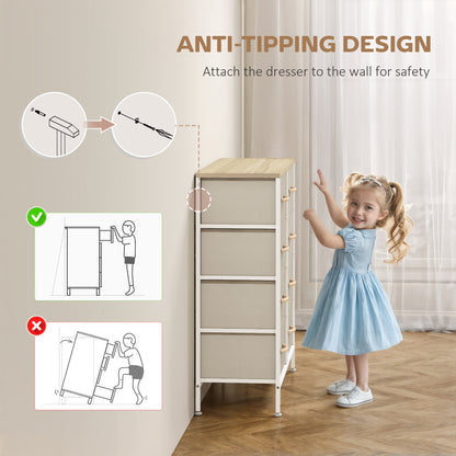 HOMCOM Fabric Chest of Drawers, Industrial Bedroom Dresser with 8 Fabric Drawers, Steel Frame and Wooden Top for Nursery, Living Room, Hallway, Maple Wood-effect