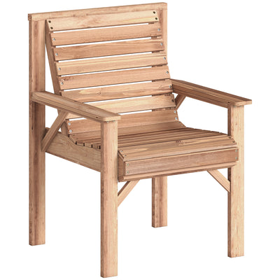 Outsunny Wooden Garden Dining Chair, Outdoor Chair Garden Armchair with Curved Seat and Wide Armrests, Natural Wood Finish 