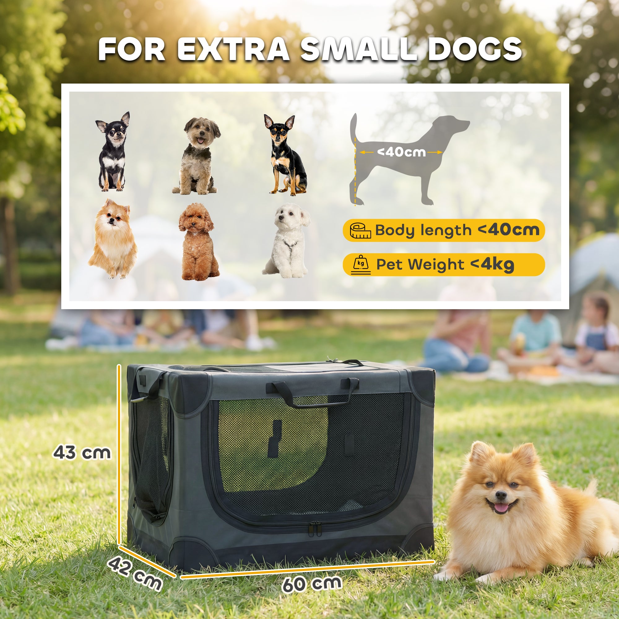 PawHut Soft Dog Crate Pet Travel Crate 60 x 42 x 43 cm with Removable Pad Mesh Window Army Green 