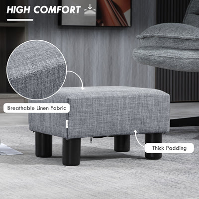 HOMCOM Linen Fabric Footstool Ottoman Cube with 4 Plastic Legs, Grey 