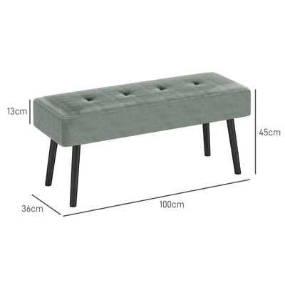 HOMCOM End of Bed Bench, Corduroy Bedroom Bench with Thick Padding and Steel Legs, Tufted Window Seat for Entryway, Living Room, Green 