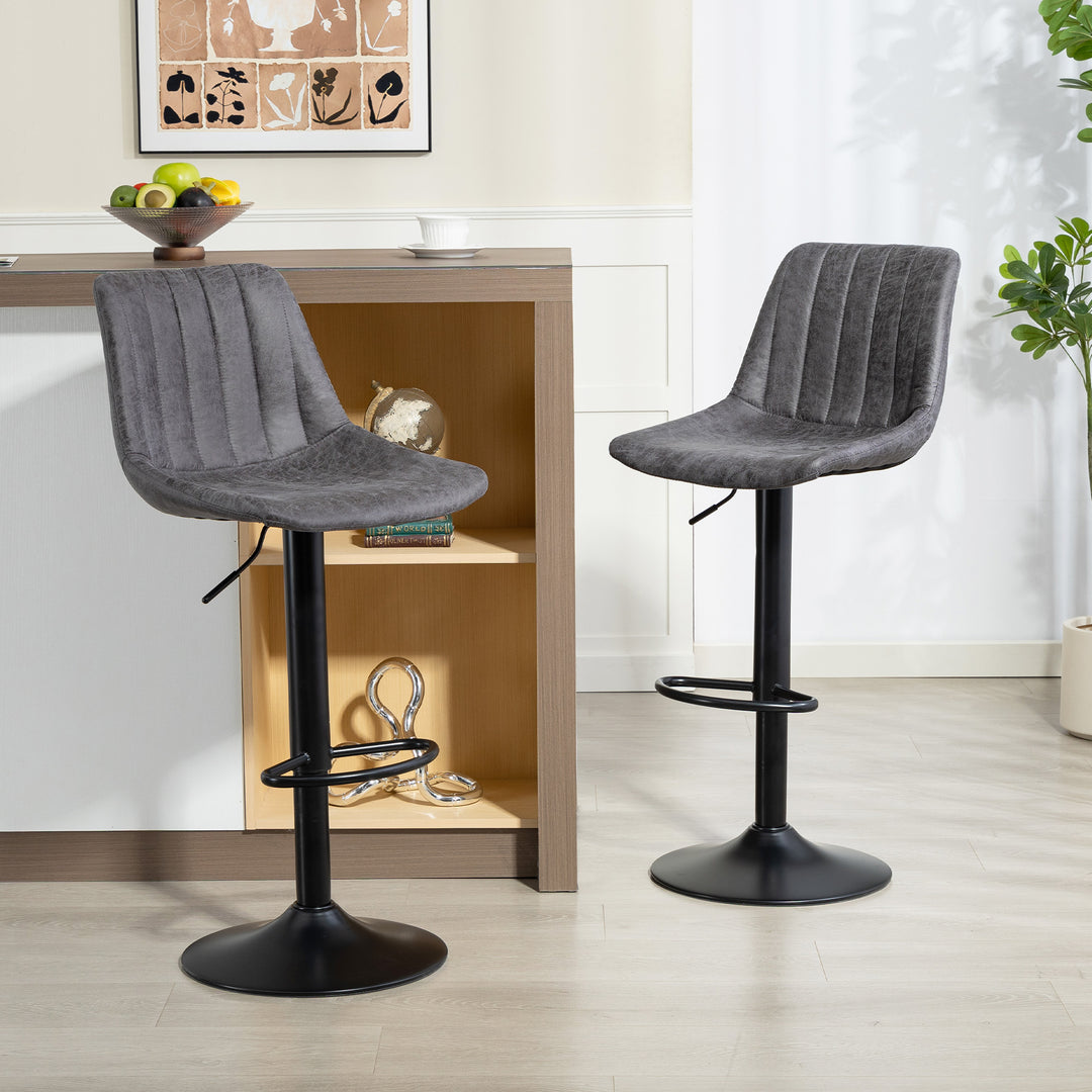HOMCOM Set of 2 Leathaire Tub Bar Stools - Charcoal Grey