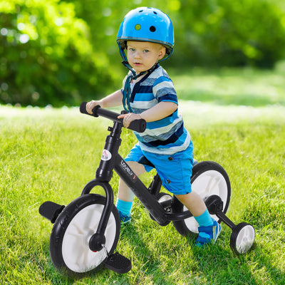 HOMCOM 11 Inch Kids Balance Bike Training Pedal Bicycle W/ Removable Stabilizers EVA Tyres Adjustable Seat Height 2 to 5 Years Gift for Boys Girls Black 