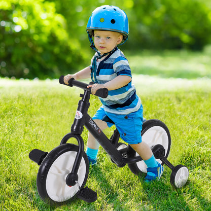 HOMCOM 11 Inch Kids Balance Bike Training Pedal Bicycle W/ Removable Stabilizers EVA Tyres Adjustable Seat Height 2 to 5 Years Gift for Boys Girls Black 