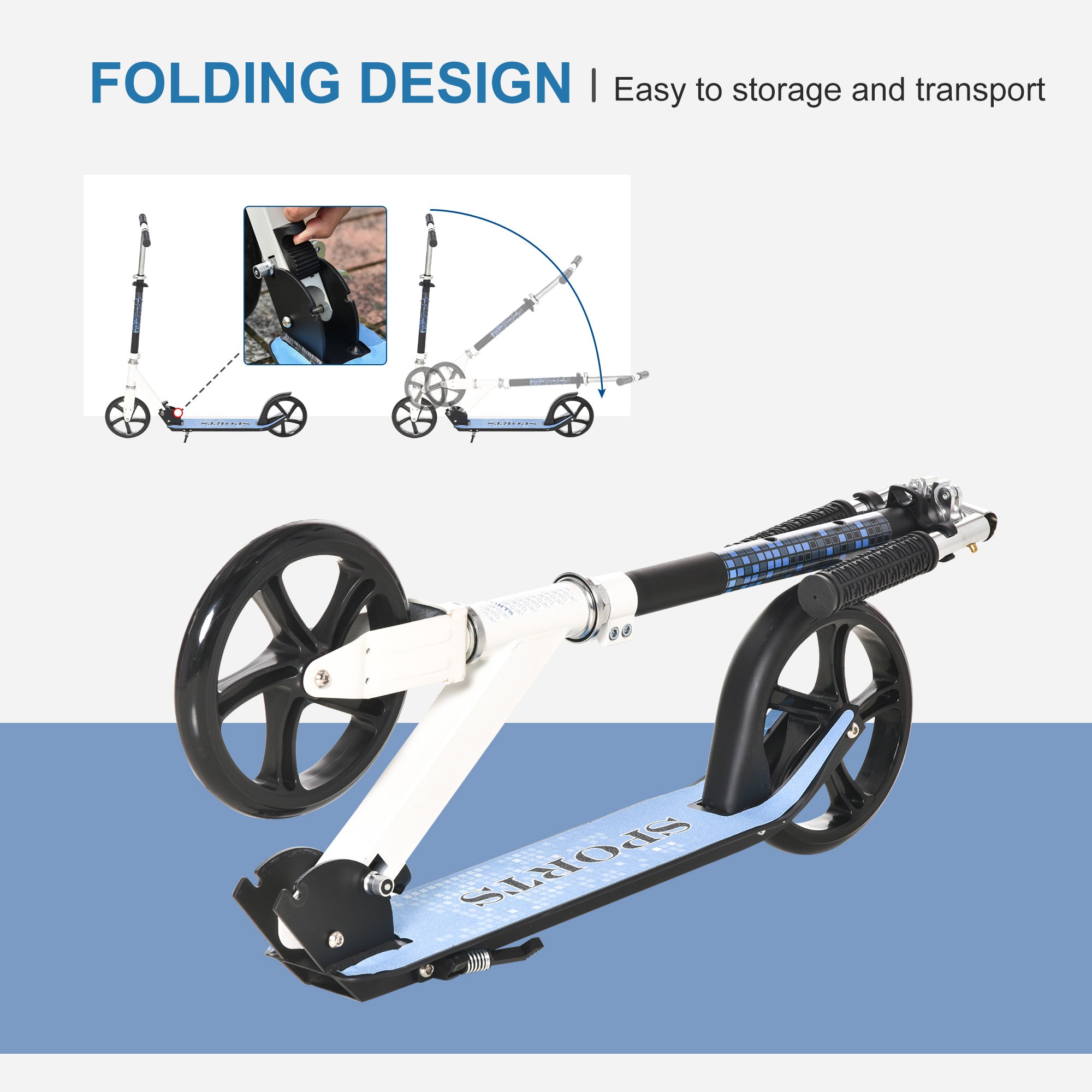 HOMCOM Folding Kids Kick Scooter Ride on Toys-Blue 