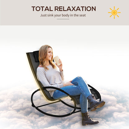Outsunny Rocking Chair Sun Lounger Recliner Rocker Texteline Fabric Patio Garden Relaxer with Pillow, Black 