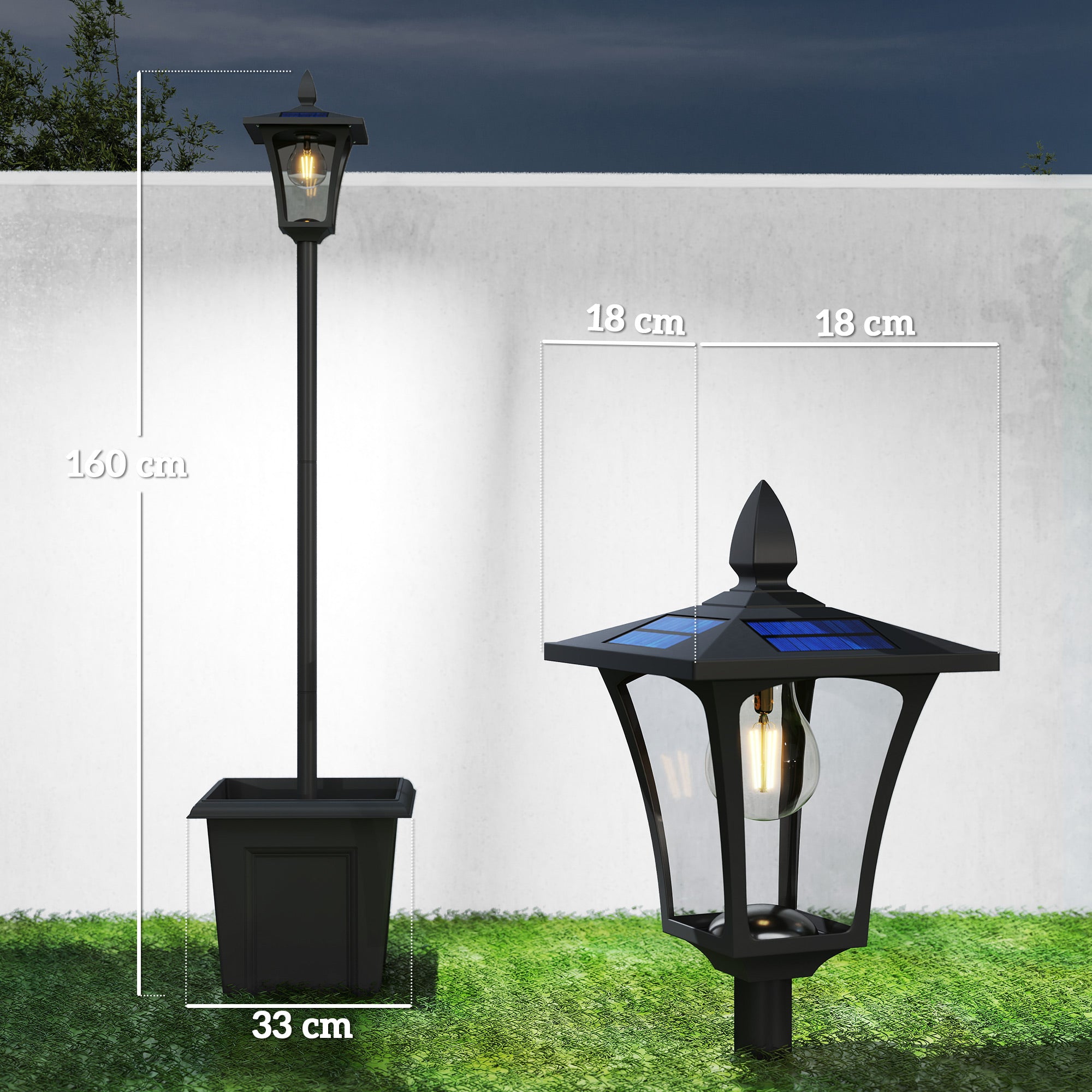 Outsunny Garden Solar Lamp Post Light, Waterproof LED Solar Light Post with Planter, Black 