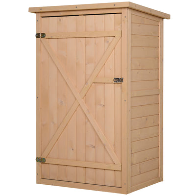 Outsunny Wooden Small Shed, Garden Storage Shed with Shelves and Bolt Latch, 75L x 56W x115H cm, Natural 