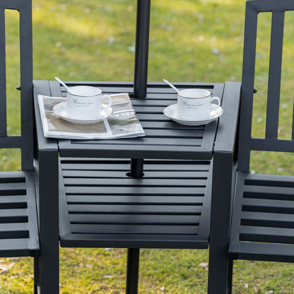 Outsunny 2 Seat Garden Chair Bench Loveseats Jack and Jill Seat w/Coffee Table Slatted Design Patio Yard 