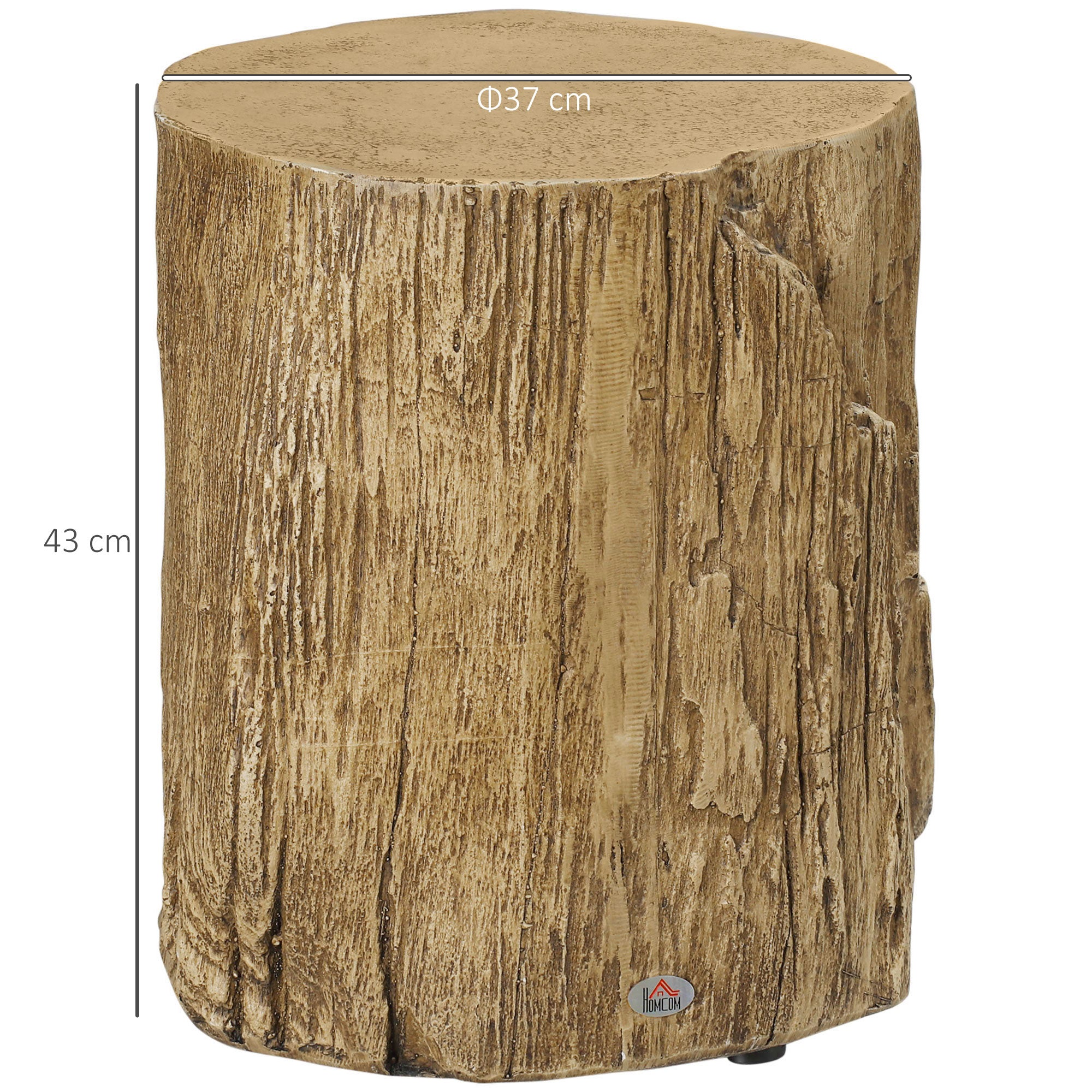 HOMCOM Tree Stump End Table, Round Concrete Side Table for Indoor and Outdoor Use, Natural Wood Effect 